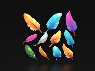 Vibrant Colorful Feather Decorative Ornament Set with Assorted Colors for Home Decoration 3d model