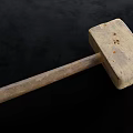 Wooden Handle Square Head Hammer Old Used Hardware Tool With Surface Marks On Black Background