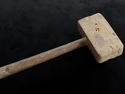 Wooden Handle Square Head Hammer Old Used Hardware Tool With Surface Marks On Black Background 3d model