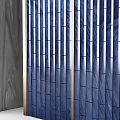 Blue Vertical Striped Background Wall With Metal Frame And Adjacent Gray Marble 3d model