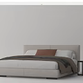Modern Double Bed With Upholstered Headboard White Sheets Brown Pillow And Black Side Table 3d model