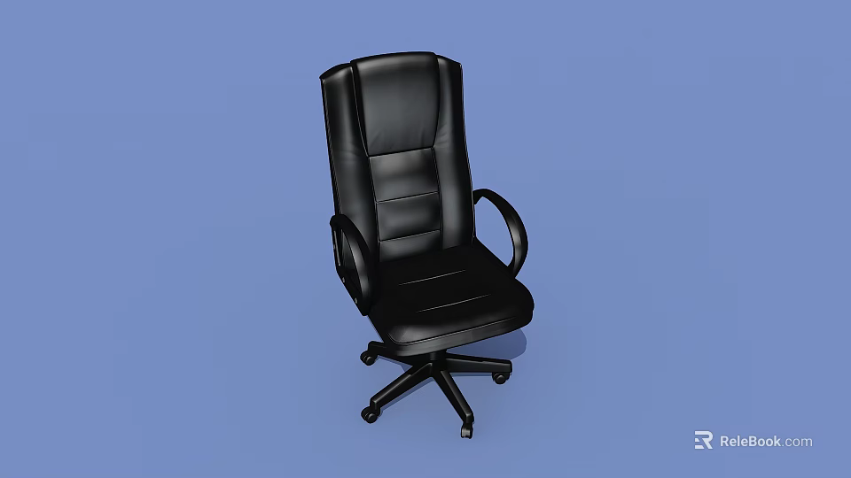 Black Leather Office Chair With High Back Armrests And Wheeled Base 3d model 