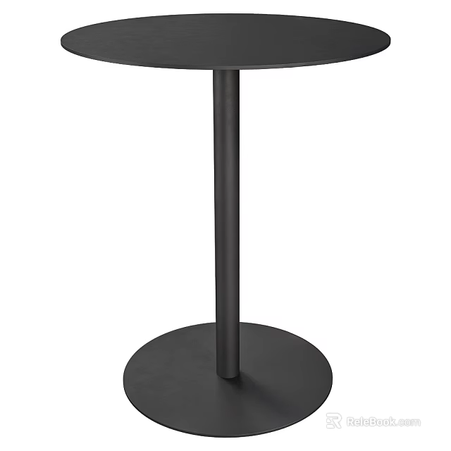 Modern Black Round Side Table With Cylindrical Leg And Circular Sturdy Base 3d model 
