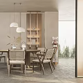 Modern Restaurant Interior With Wooden Dining Table Chairs And Hanging Pendant Lights