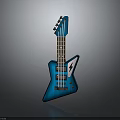 Modern Blue Electric Guitar With Unique Shape And Lightning Bolt Logo 3d model