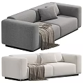 Modern Gray Fabric Two Seater Sofa With Soft Pillows And Cozy Throw Blanket 3d model