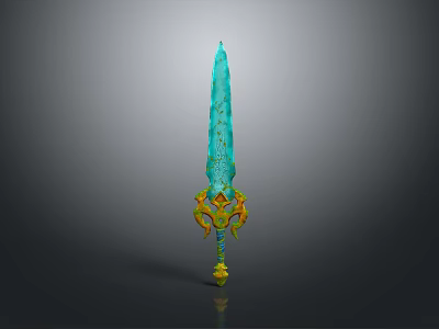 Decorative Turquoise Sword With Intricate Patterns And Golden Yellow Hilt Design 3d model