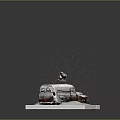 Old Rusty Truck In Snowy Scene With Figure On Roof Top
