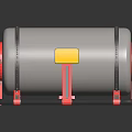 Cylindrical Industrial Tank Equipment With Red Support Structure And Yellow Label