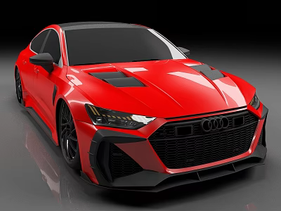Red Audi Sports Coupe With Black Accents Hood Vents And Aggressive Front Design 3d model