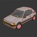 White Classic Car With Red Black Stripes Front Design And Silver Wheels