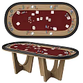 Wooden Poker Table With Red Felt Surface Dice Playing Cards And Chips