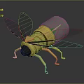 Yellow Bee 3D Model With Transparent Wings And Reflection On Dark Surface
