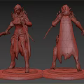 Two Blue Skinned Elven Characters With Hooded Cloaks Armored Suits And Daggers On Platforms