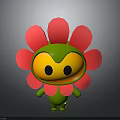 Cute Cartoon Character Resembling Flower With Pink Petals Green Body And Yellow Face