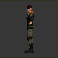 Realistic 3D Game Character With Brown Hair Orange Scarf Black Jacket Tactical Pants And Boots