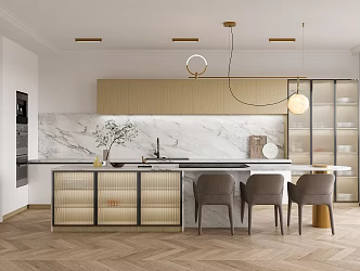 Modern dining room open kitchen space 3d model