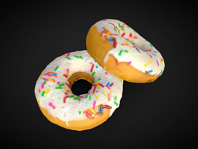 Freshly Made Two Delicious Donuts With White Frosting And Colorful Sprinkles 3d model
