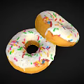 Freshly Made Two Delicious Donuts With White Frosting And Colorful Sprinkles