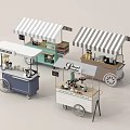 Mobile Commercial Food Service Equipment Carts With Striped Canopies And Wheels