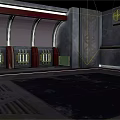 Cartoon Scene Of Futuristic Room With Curved Windows Red Seats And Metallic Walls
