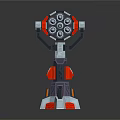Mechanical Multi Barrel Weapon With Red Gray Design And Stable Base Structure Features 3d model