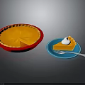 Whole Pumpkin Pie With Slice On Blue Plate And Whipped Cream And Fork