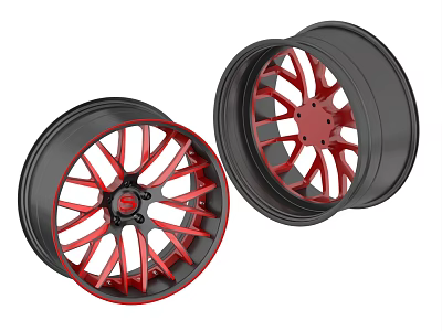 Modern Alloy Car Wheels with Black Rims and Red Spokes Stylish Design 3d model