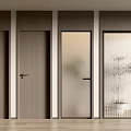 Modern Interior Doors Design With Wooden And Glass Panel And Plant Decoration