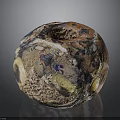Colorful Spherical Sculpture with Intricate Textures Multicolored Surface Central Hole and Artistic Carving Details