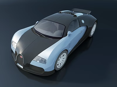 Bugatti Sports Car With Sleek Black And Blue Exterior And Alloy Wheels 3d model