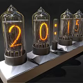 Vintage Nixie Tube Clock With Glowing Digital Numbers Arranged In Row