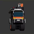 Toy Vehicle with Orange and Silver Body Multiple Wheels and Top Mechanical Equipment