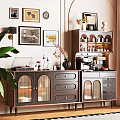 Black Classic Sideboard with Glass Doors Drawers and Coffee Machine Vase Decorations in Living Room