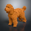 Realistic Brown Fluffy Plush Toy Dog With Curly Tail On Dark Background