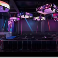 Vibrant Bar Interior With Neon Lights Stage Large Screens And Comfortable Seating 3d model