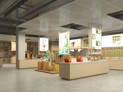 Modern Shopping Mall Retail Store With Shelves Display Counters Products And Hanging Light Boxes 3d model
