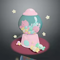 Pink Gumball Machine Filled With Colorful Candy And Pig Decorations Surrounded By Stars