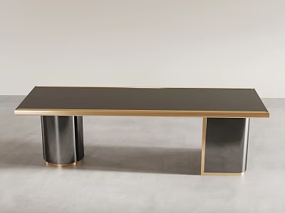 Modern Office Desk Design With Black Tabletop Gold Frame And Black Legs 3d model