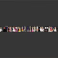 Miniature People Figurines Dressed In Various Costumes Gathered On Dark Surface