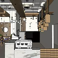Modern Café Interior Design Featuring Wooden Tables Chairs And Hanging Lights