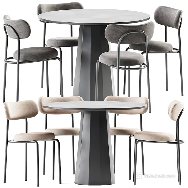 Modern Dining Table Set With Round Table Metal Frame And Upholstered Chairs 3d model