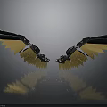 Mythical Creature With Black And Gold Mechanical Wings Symmetric Shiny Reflection