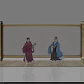 Commercial Scroll Display Equipment With Golden Frame Ancient Figures And Scrolls 3d model