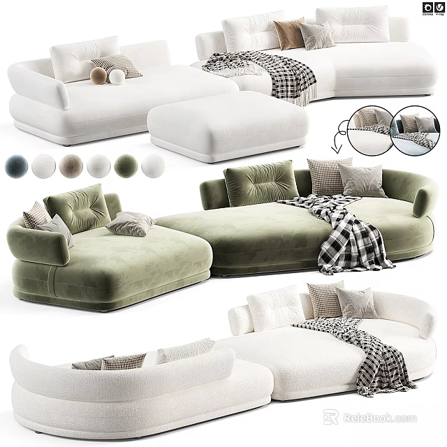 Modern Sectional Sofa With Multiple Color Options Decorative Pillows And Plaid Blanket 3d model 