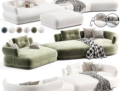 Modern Sectional Sofa With Multiple Color Options Decorative Pillows And Plaid Blanket 3d model