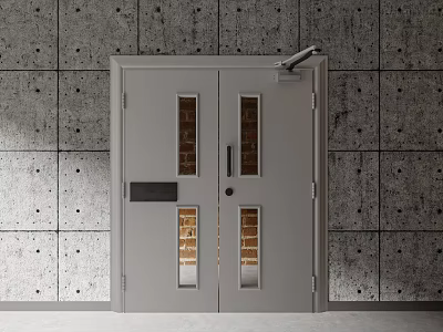 Modern Gray Double Doors With Glass Panels Against Concrete Wall Background 3d model