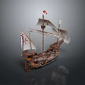 Vintage Sailing Ship Model Featuring Masts Sails Flags And Detailed Wooden Structure 3d model