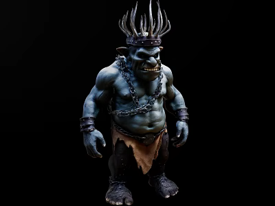 Ferocious Muscular Game Movie Character With Spiked Crown Chain And Tattered Leather Skirt 3d model