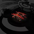 Chinese Traditional Opera Stage With Ancient Architectural Design Red Lanterns And Performer In Costume